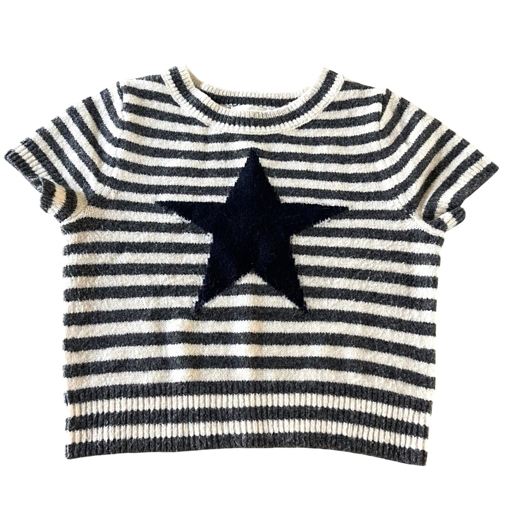 Freshman 1996 Star Stripe Sweater Womens XS Grey White Grunge Indie Knit Top